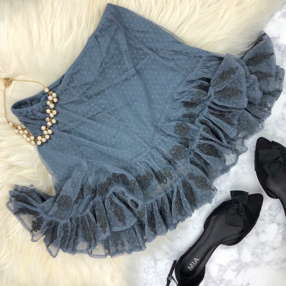 NWT Free People Polka Dot Mesh Ruffled Skirt - Picture 1 of 8